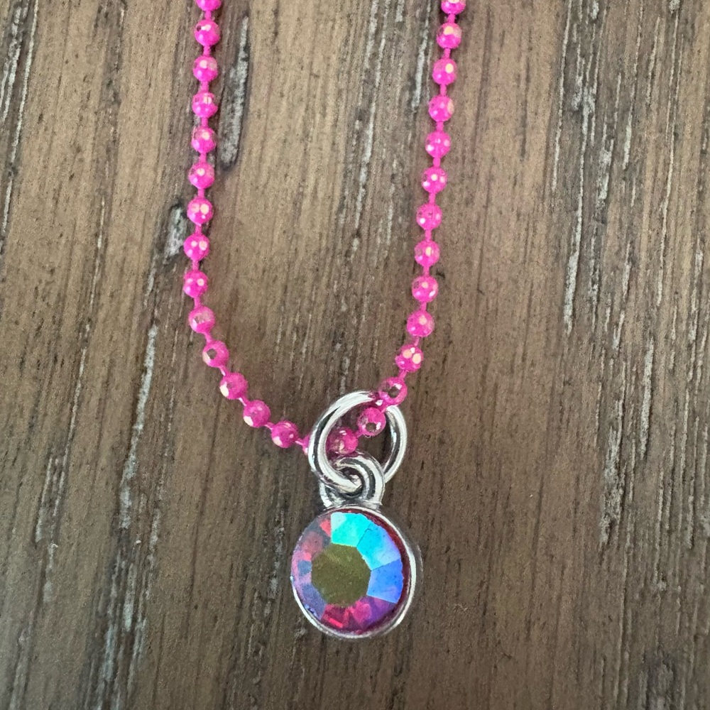 Pink Beaded Necklace with Silver Pendant